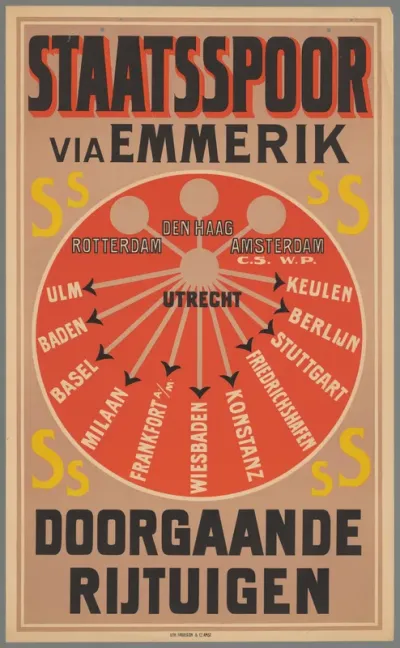 Staatsspoor via Emmerik Ulm - Baden - Milaan (e.a.). Doorgaande rijtuigen