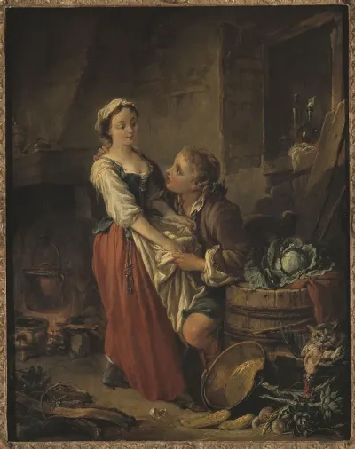 Stable interior with amorous scene