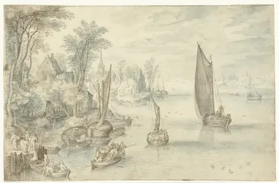 Stad aan een brede rivier