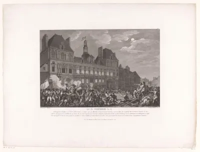 Stadhuis van Parijs omgeven door troepen