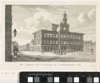 Stadhuis van Vlissingen na het bombardement, 1809