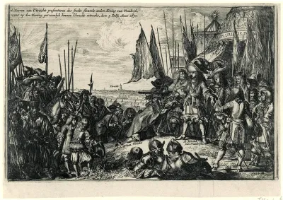 Stadsbestuur van Utrecht biedt Lodewijk XIV de sleutels van de stad aan, 1672