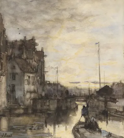 Stadsgezicht bij avond