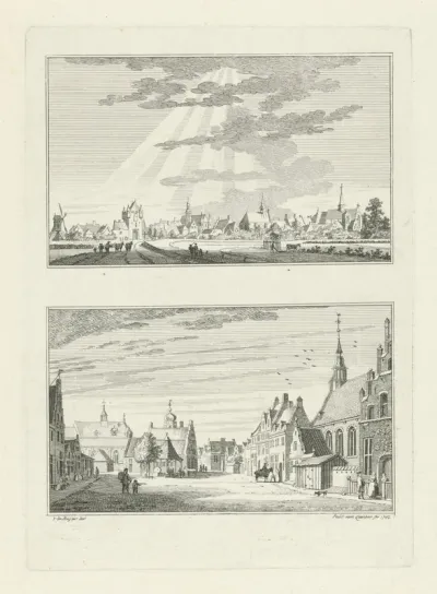 Stadsgezicht en het marktplein te Zevenaar, 1745