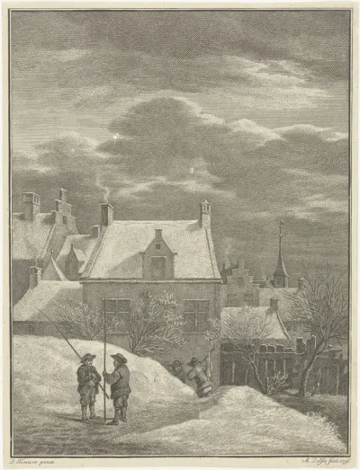 Stadsgezicht in de sneeuw