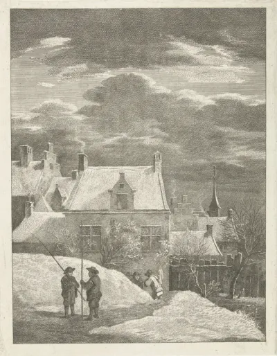 Stadsgezicht in de sneeuw