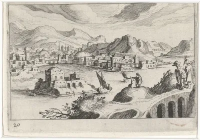 Stadsgezicht in een rivierdal