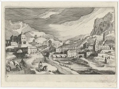 Stadsgezicht in een riviervallei