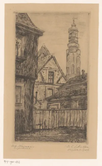 Stadsgezicht met de toren in Weimar