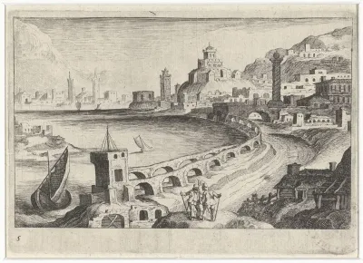 Stadsgezicht met een aquaduct