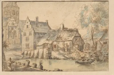 Stadsgezicht met een grote kerk