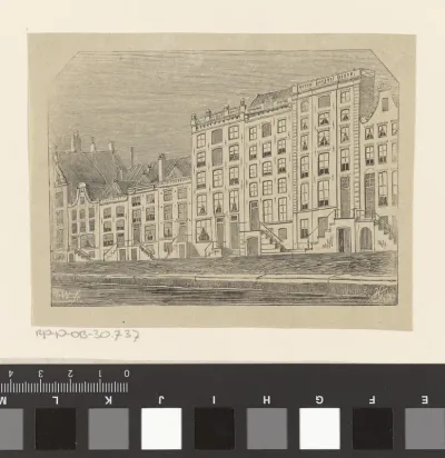 Stadsgezicht met een huizenrij aan een gracht
