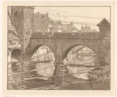 Stadsgezicht met een overdekte brug