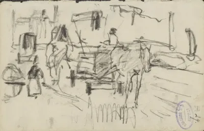 Stadsgezicht met een paard-en-wagen