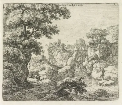 Stadsgezicht met een waterval