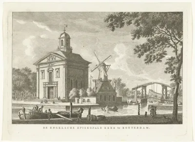 Stadsgezicht met Engelse kerk te Rotterdam