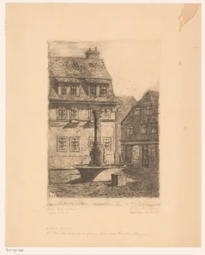 Stadsgezicht met fontein in Weimar