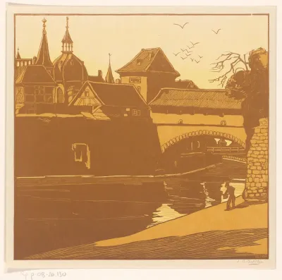 Stadsgezicht met gracht en kerk