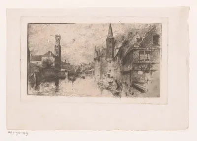 Stadsgezicht met gracht en toren