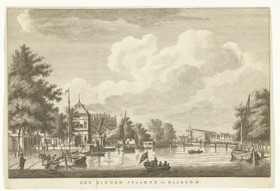 Stadsgezicht met het Spaarne en Waag te Haarlem