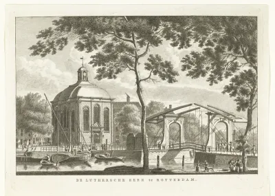 Stadsgezicht met Lutherse Kerk te Rotterdam