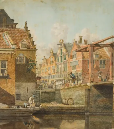 Stadsgezicht met ophaalbrug
