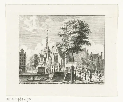 Stadsgezicht met Oude Kerk te Amsterdam