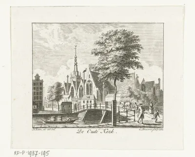 Stadsgezicht met Oude Kerk te Amsterdam