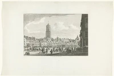 Stadsgezicht met plein De Neude en Dom te Utrecht