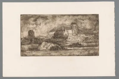 Stadsgezicht met prominent kerkgebouw