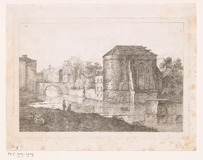 Stadsgezicht met ruïne en brug