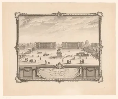 Stadsgezicht met ruiterstandbeeld van Lodewijk XV van Frankrijk