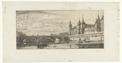 Stadsgezicht met Seine en Pont-au-Change in Parijs