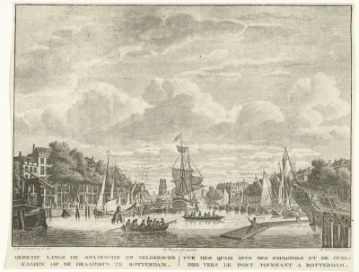 Stadsgezicht met Spaanse en Geldersekade en de Draaibrug te Rotterdam