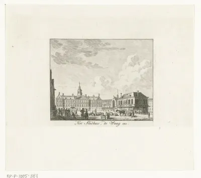 Stadsgezicht met stadhuis en de Waag te Amsterdam