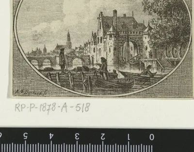 Stadsgezicht met stadspoort gezien vanaf rivier