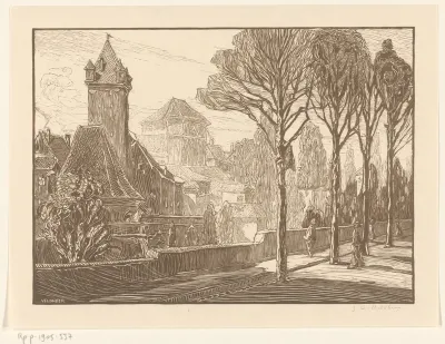 Stadsgezicht met toren