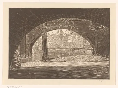 Stadsgezicht onder twee bruggen door