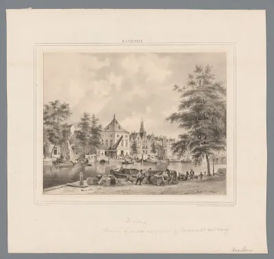 Stadsgezicht op het Spaarne en de Waag in Haarlem