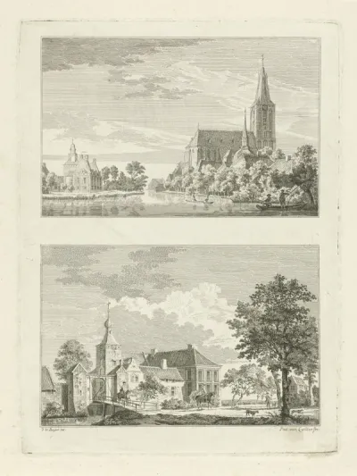 Stadsgezicht te Weeze en de Huizen Hartefeld en Kalbeek, 1743