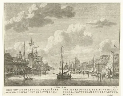 Stadsgezicht van de Leuvehaven richting de Hoofdpoort te Rotterdam