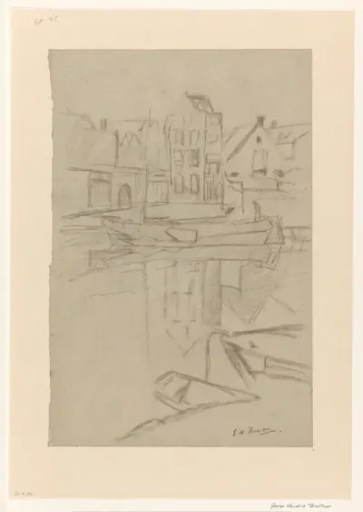 Stadsgracht met boten en spiegelende huizen