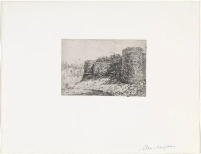 Stadsmuur met rondelen bij de Brusselse Poort te Maastricht