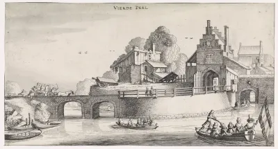 Stadspoort met brug over het water