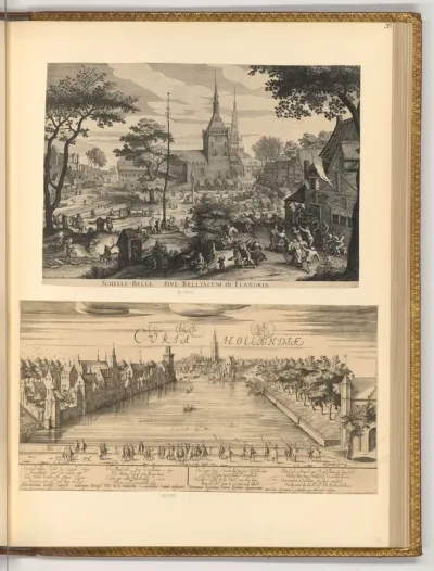 Stadtansicht mit Bauernfest; Stadtansicht vom Hofteich in Den Haag
