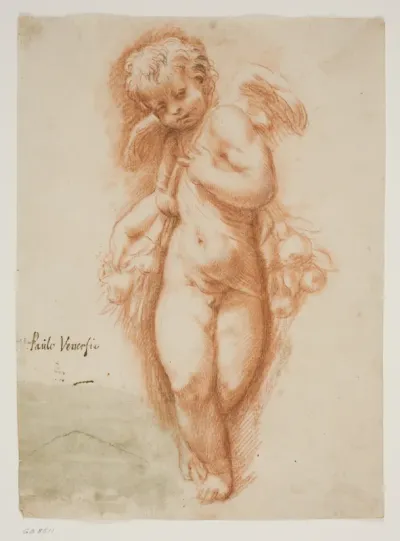 Stående putto med en frugtranke