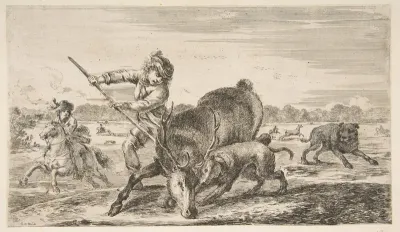 Stag at bay, from "Animal hunts" (Chasses à différents animaux)