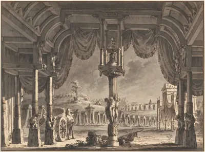 Stage Design of an Ancient Roman Encampment by Night (recto)