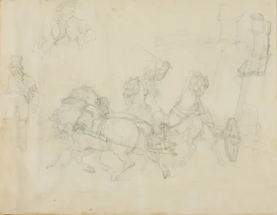 Stagecoach Drawn by Five Horses and Other Sketches