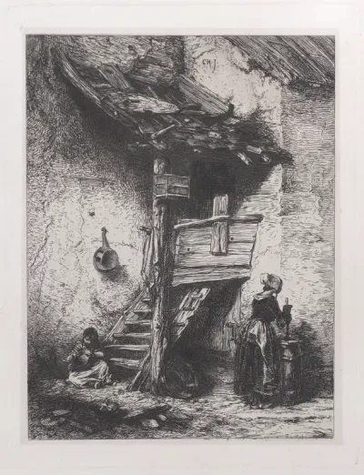 Stairs and Woman Churning